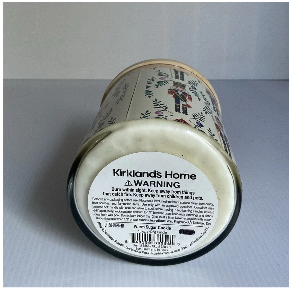 Kirkland’s Home Cookie Candle Warm Sugar 15 oz Nutcracker Jar w/ Embroidered Lid